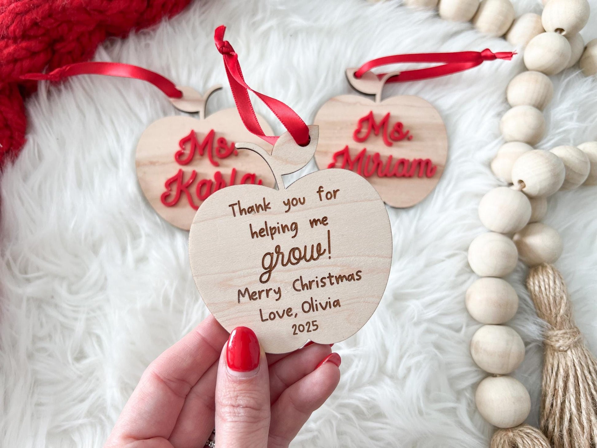 Teacher Gift Tag, Personalized Teacher Christmas Ornament, Teacher Apple Ornament, Appreciation Gift, Thank You for Helping Me Grow 2025