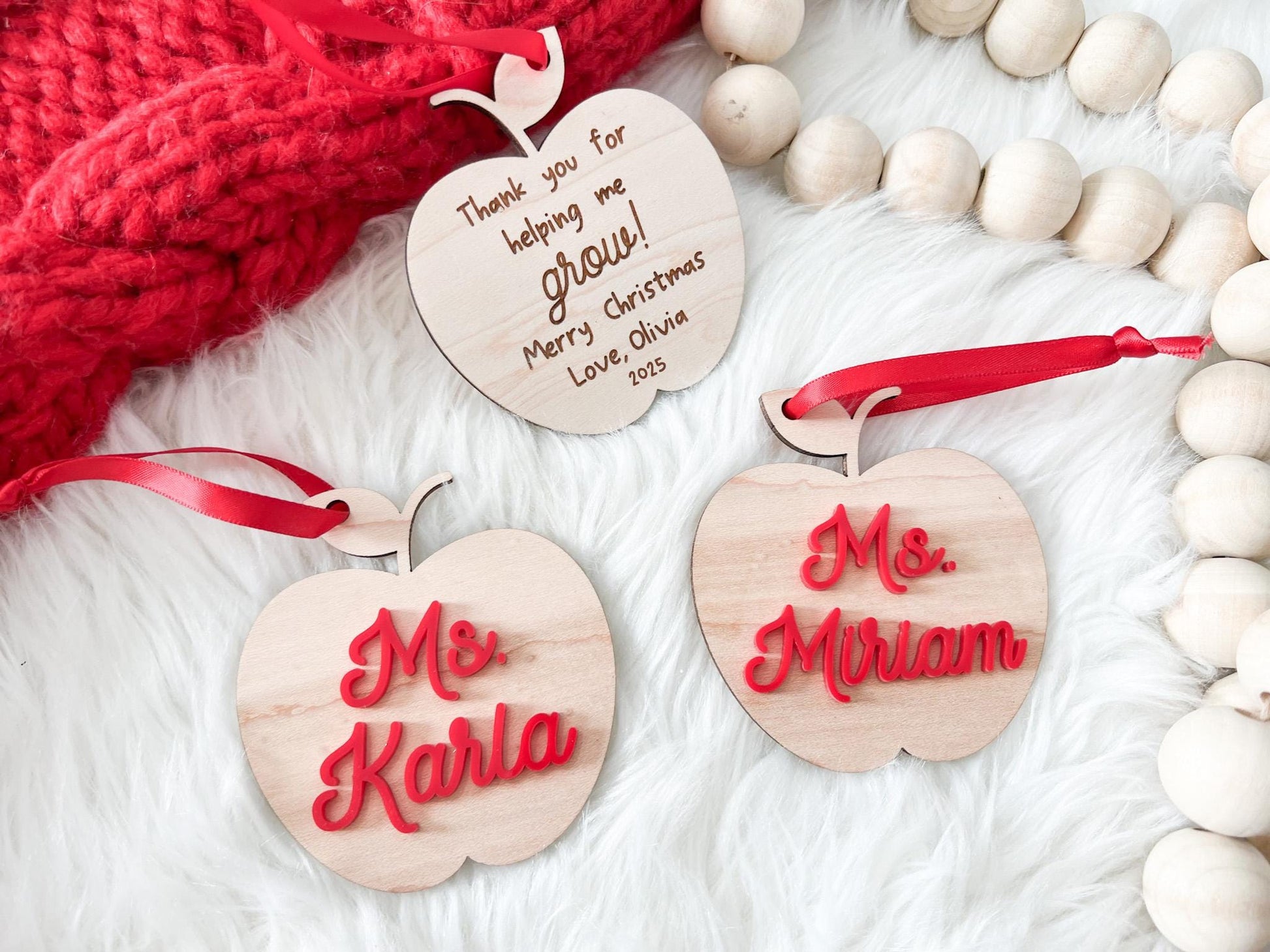 Teacher Gift Tag, Personalized Teacher Christmas Ornament, Teacher Apple Ornament, Appreciation Gift, Thank You for Helping Me Grow 2025