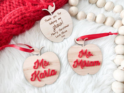 Teacher Gift Tag, Personalized Teacher Christmas Ornament, Teacher Apple Ornament, Appreciation Gift, Thank You for Helping Me Grow 2025