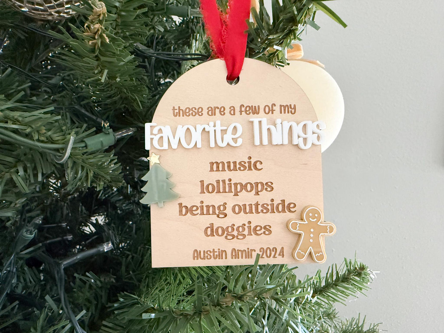 Favorite Things Christmas Ornament for Kids, 2025 Keepsake Ornament, My second Christmas Ornament, Custom Name & Favorites Wood Ornament