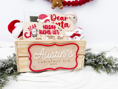 Christmas Eve Box Plaque for Kids – Christmas Crate Sign, Special Delivery Wooden Christmas Eve Box for Kids, Holiday Box Name Tag