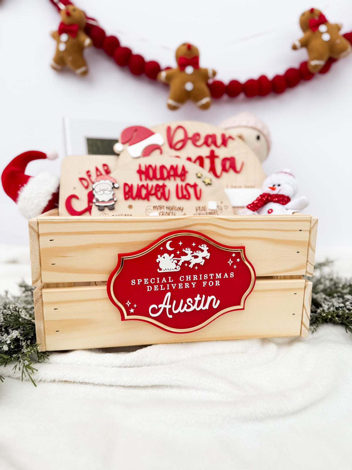 Christmas Delivery Box, Personalized Kids Christmas Eve Box, Custom Holiday Crate with Name Plaque, Special Delivery Wooden Santa Gift Box