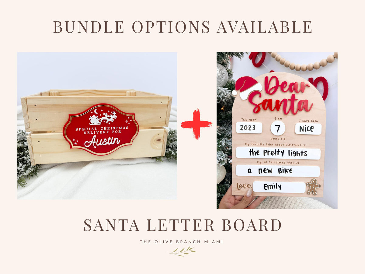 Christmas Delivery Box, Personalized Kids Christmas Eve Box, Custom Holiday Crate with Name Plaque, Special Delivery Wooden Santa Gift Box