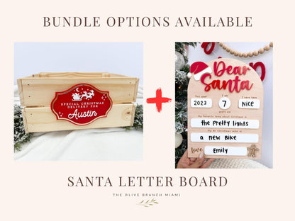 Christmas Delivery Box, Personalized Kids Christmas Eve Box, Custom Holiday Crate with Name Plaque, Special Delivery Wooden Santa Gift Box