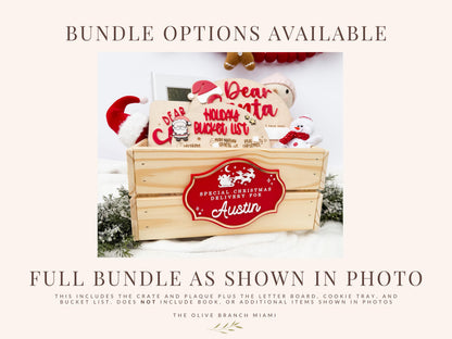 Christmas Delivery Box, Personalized Kids Christmas Eve Box, Custom Holiday Crate with Name Plaque, Special Delivery Wooden Santa Gift Box