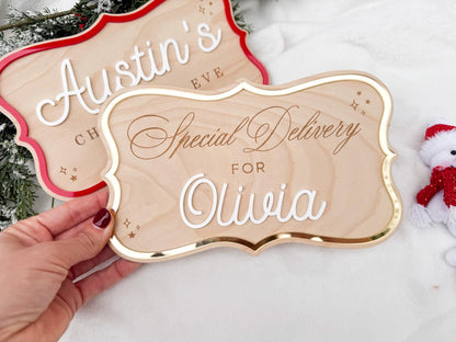 Christmas Eve Box – Personalized Holiday Crate with Name Plaque, Special Delivery Wooden Christmas Box for Kids, Santa Gift Box