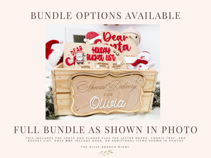 Christmas Eve Box – Personalized Holiday Crate with Name Plaque, Special Delivery Wooden Christmas Box for Kids, Santa Gift Box