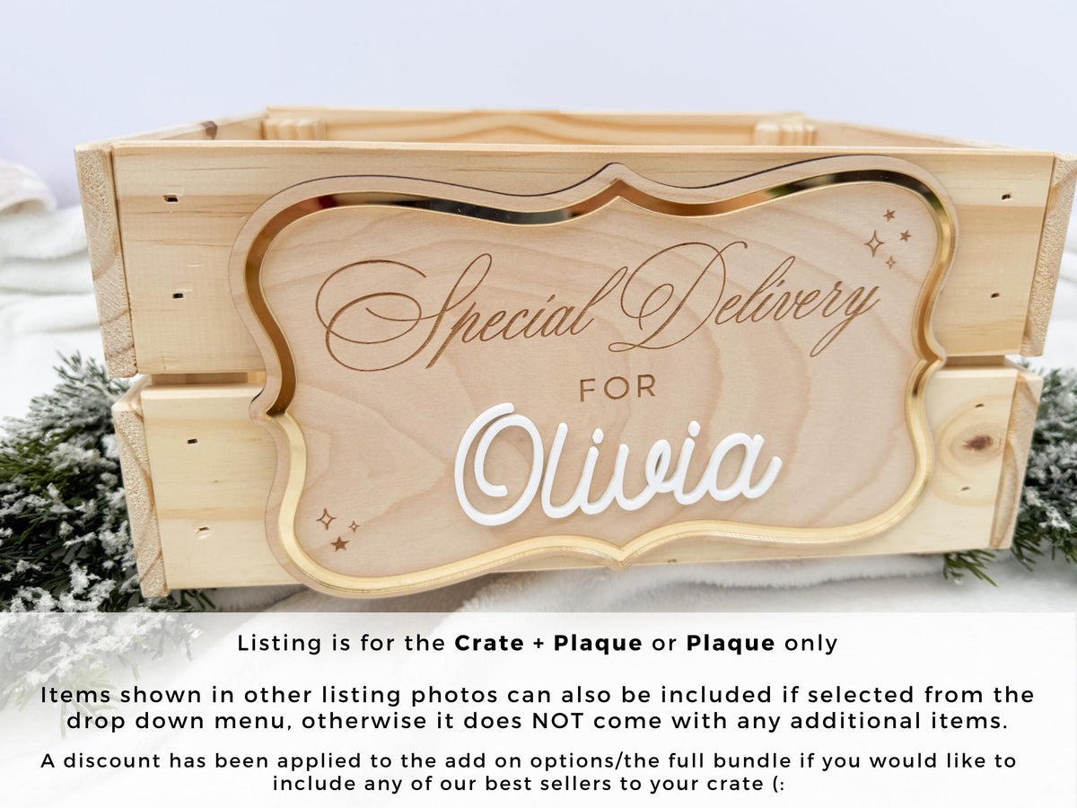 Christmas Eve Box – Personalized Holiday Crate with Name Plaque, Special Delivery Wooden Christmas Box for Kids, Santa Gift Box