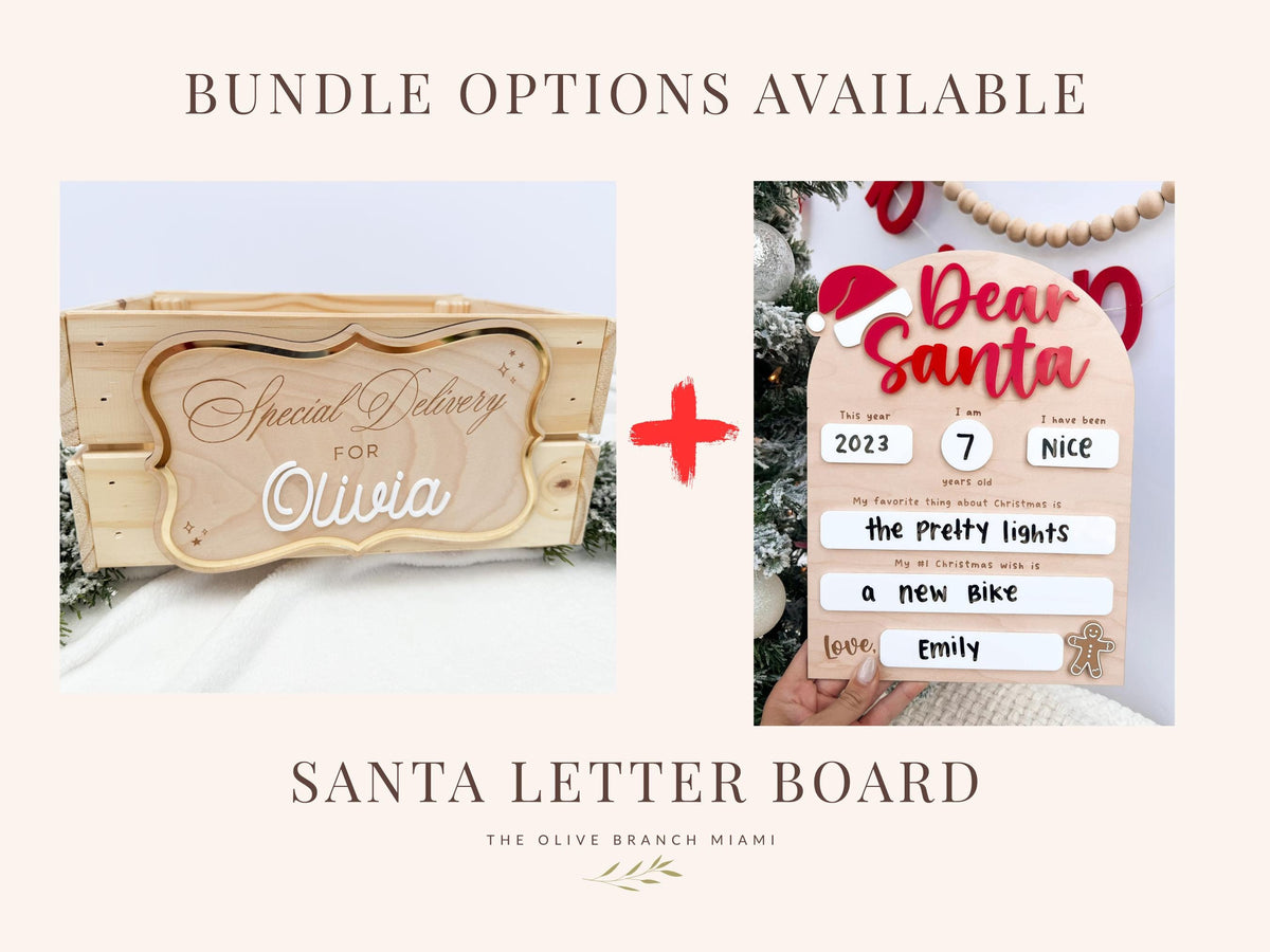 Christmas Eve Box – Personalized Holiday Crate with Name Plaque, Special Delivery Wooden Christmas Box for Kids, Santa Gift Box