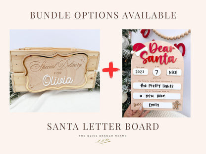 Christmas Eve Box – Personalized Holiday Crate with Name Plaque, Special Delivery Wooden Christmas Box for Kids, Santa Gift Box