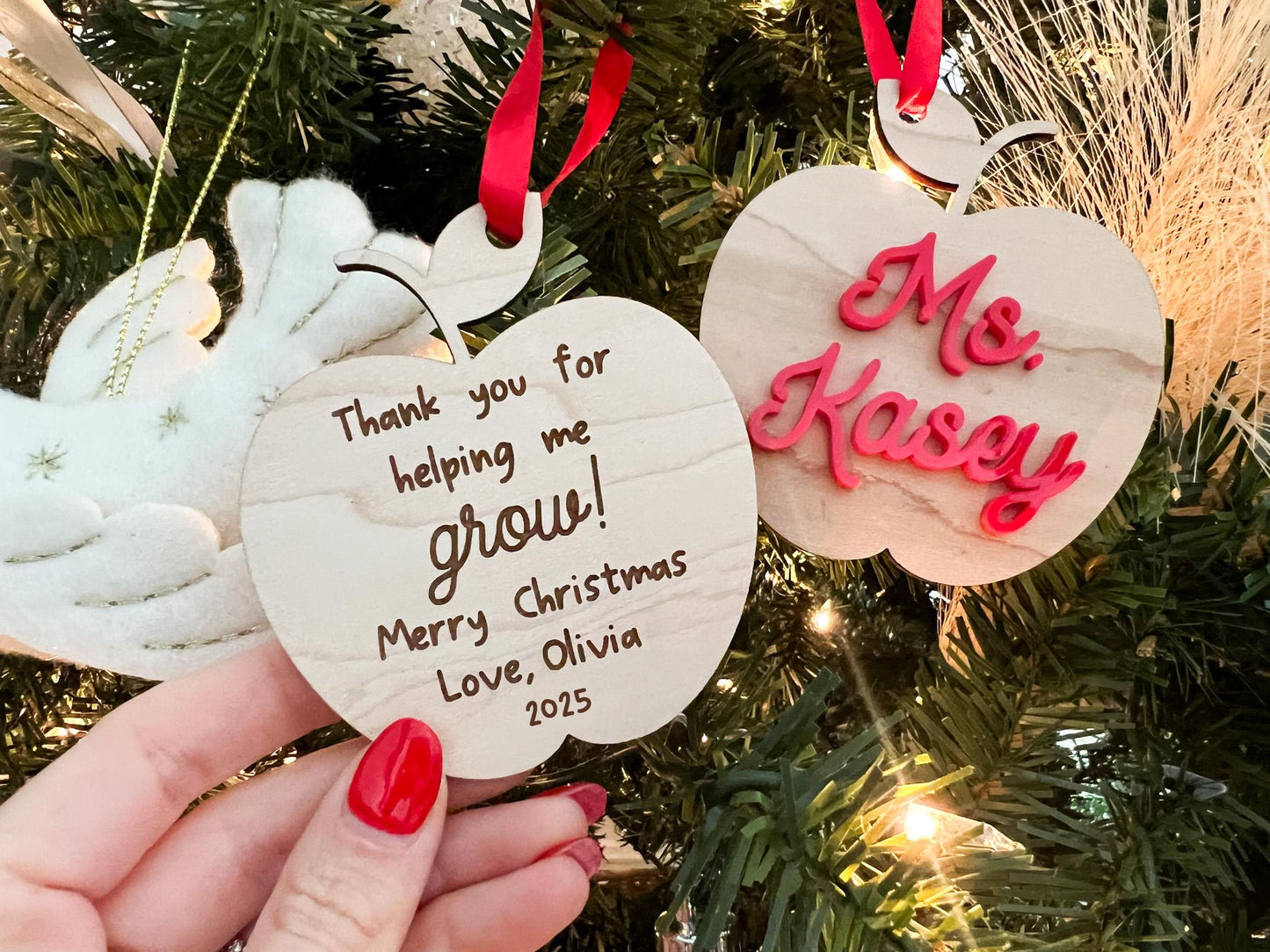 Teacher Gift Tag, Personalized Teacher Christmas Ornament, Teacher Apple Ornament, Appreciation Gift, Thank You for Helping Me Grow 2025