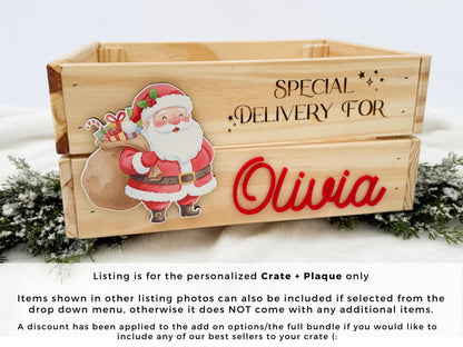 Christmas Box for Kids, Personalized Christmas Eve Box – Custom Holiday Crate with Name Plaque, Special Delivery Wooden Santa Gift Box