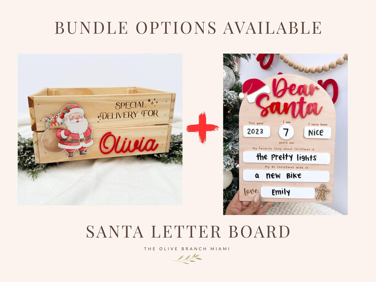 Christmas Box for Kids, Personalized Christmas Eve Box – Custom Holiday Crate with Name Plaque, Special Delivery Wooden Santa Gift Box