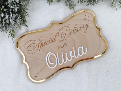Christmas Eve Box for Kids – Christmas Crate Sign, Special Delivery Wooden Christmas Eve Box Plaque for Kids, Holiday Box Name Tag