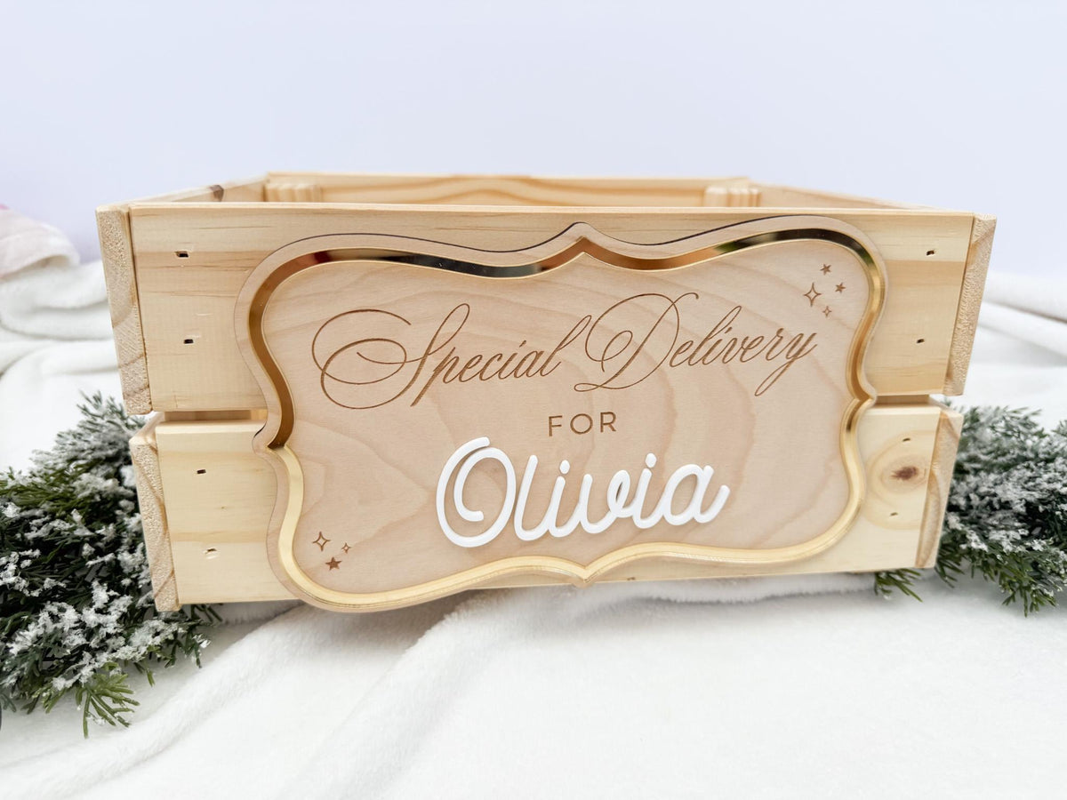 Christmas Eve Box for Kids – Christmas Crate Sign, Special Delivery Wooden Christmas Eve Box Plaque for Kids, Holiday Box Name Tag