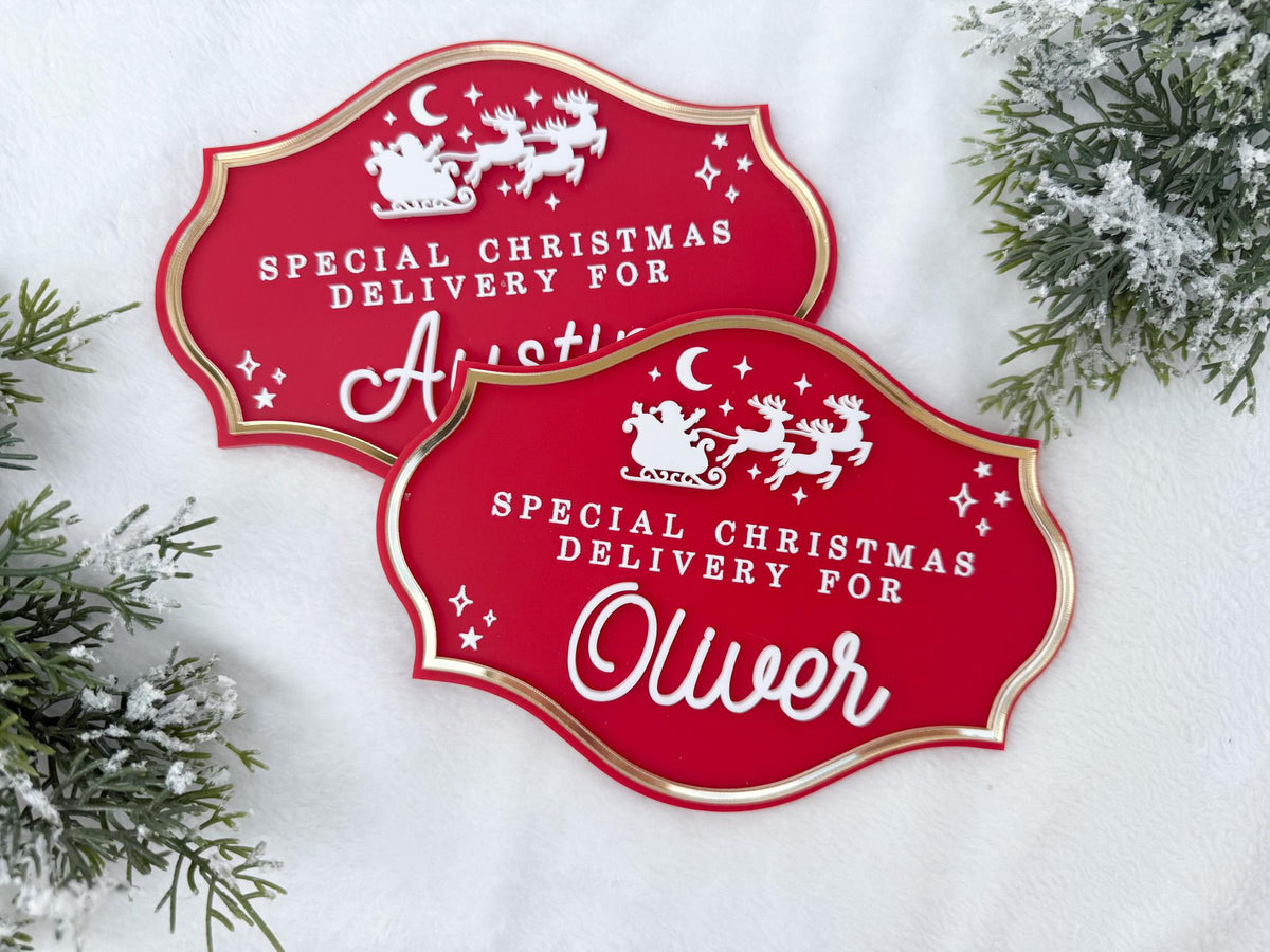 Christmas Eve Box for Kids – Christmas Crate Sign, Special Delivery Wooden Christmas Eve Box Plaque for Kids, Holiday Box Name Tag