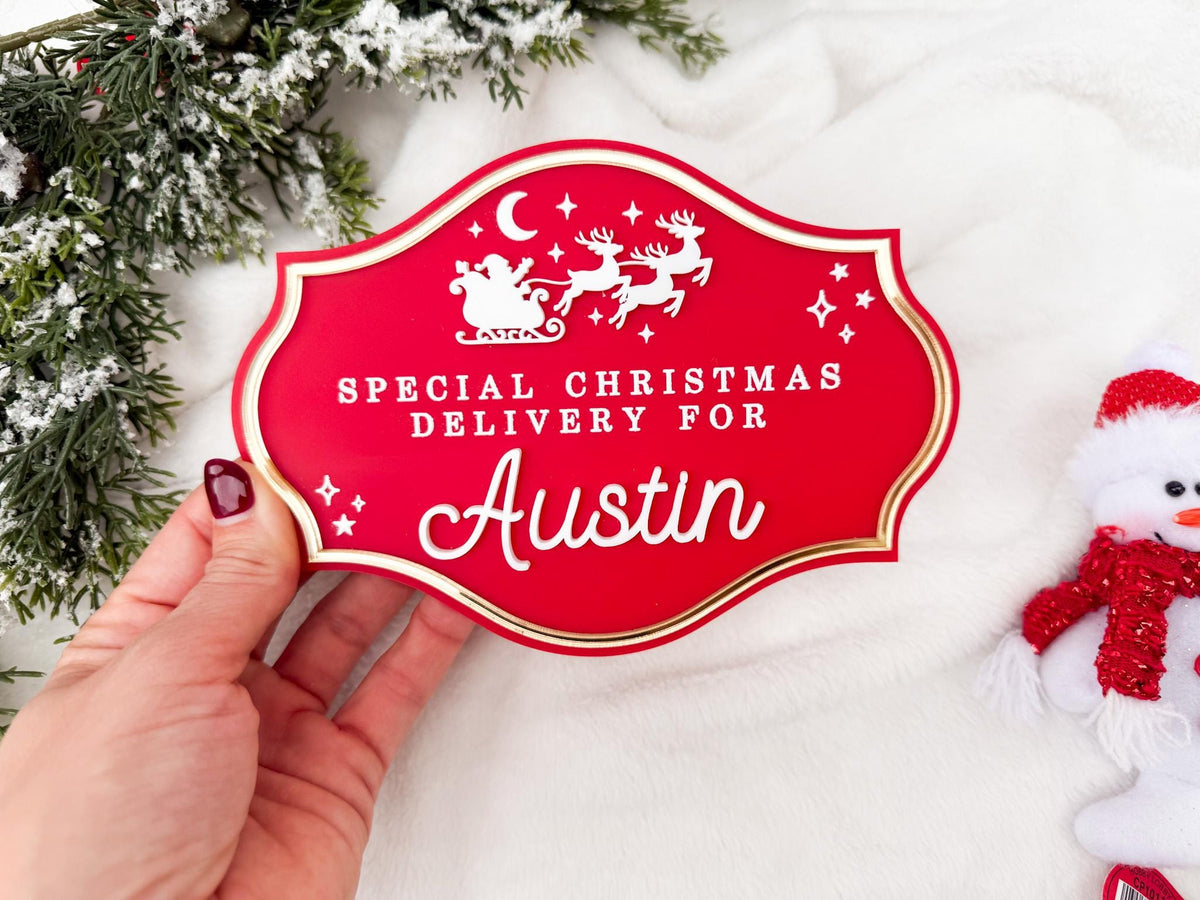 Christmas Eve Box for Kids – Christmas Crate Sign, Special Delivery Wooden Christmas Eve Box Plaque for Kids, Holiday Box Name Tag