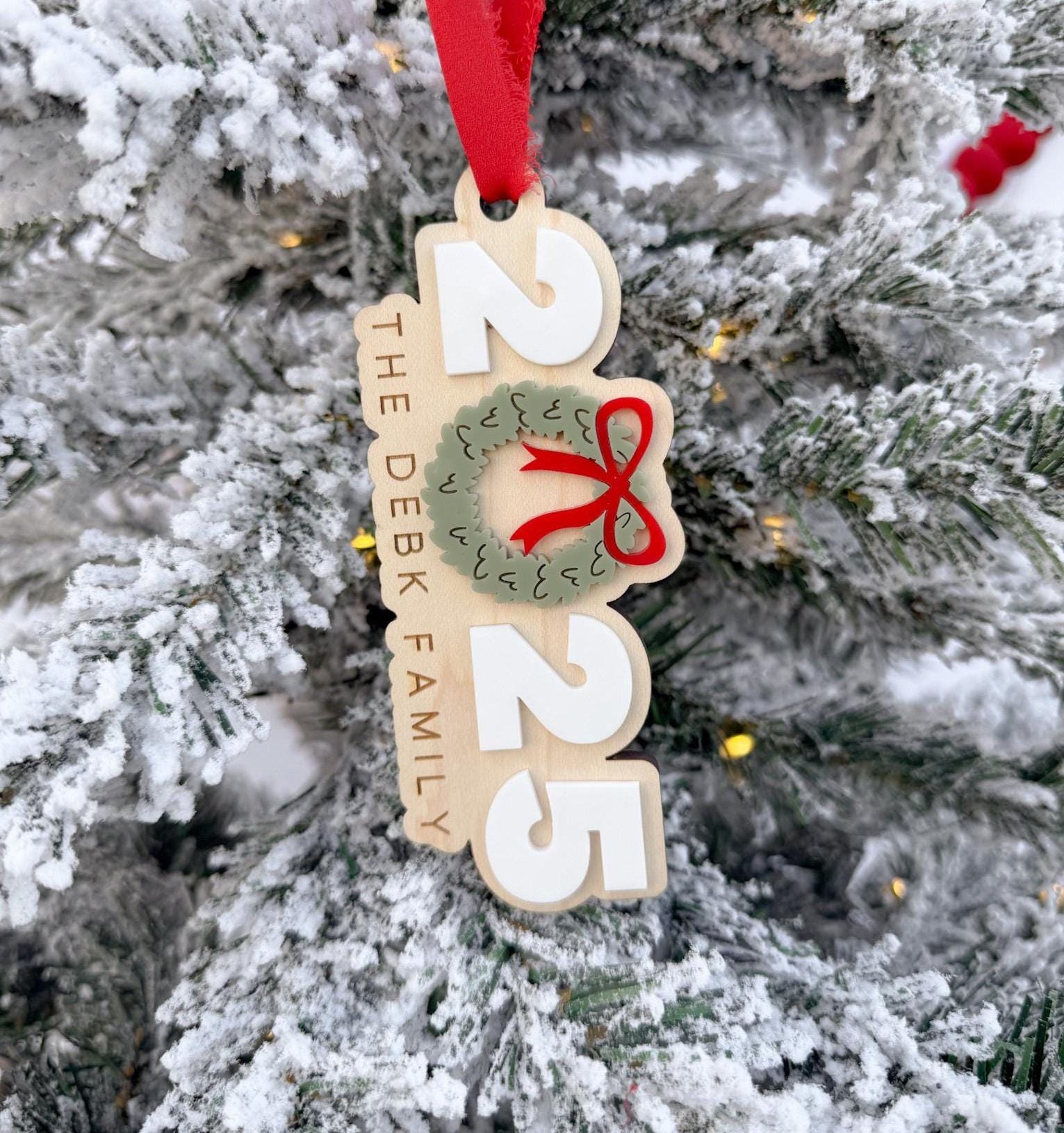 Family Name Ornament 2025, Last Name Personalized Christmas Ornament, First Christmas Married Ornament, Just Married Christmas Gift Tag,