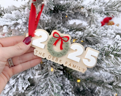 Family Name Ornament 2025, Last Name Personalized Christmas Ornament, First Christmas Married Ornament, Just Married Christmas Gift Tag,