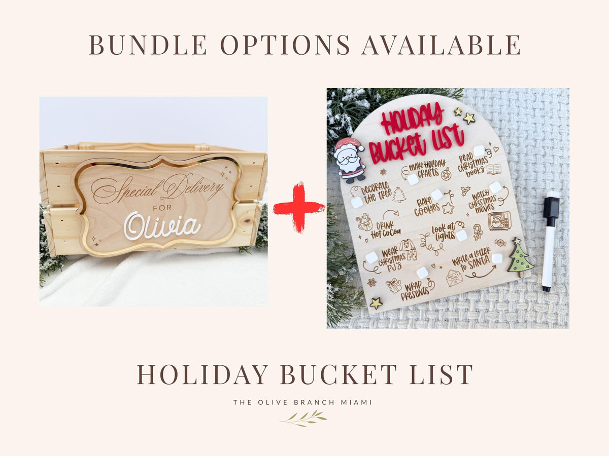 Christmas Eve Box – Personalized Holiday Crate with Name Plaque, Special Delivery Wooden Christmas Box for Kids, Santa Gift Box
