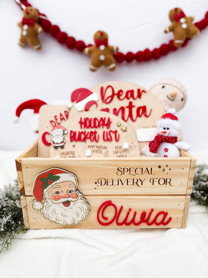 Christmas Box for Kids, Personalized Christmas Eve Box – Custom Holiday Crate with Name Plaque, Special Delivery Wooden Santa Gift Box