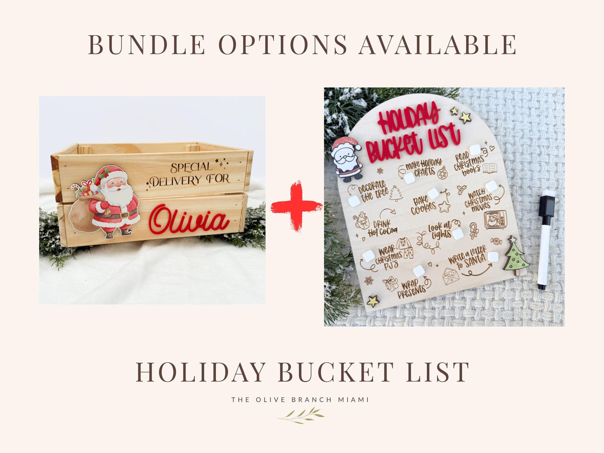 Christmas Box for Kids, Personalized Christmas Eve Box – Custom Holiday Crate with Name Plaque, Special Delivery Wooden Santa Gift Box