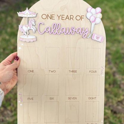 Carnival First Birthday Milestone Board, Circus First Year of Photo Board, One Year of First Birthday Sign, Monthly Baby Photo Display