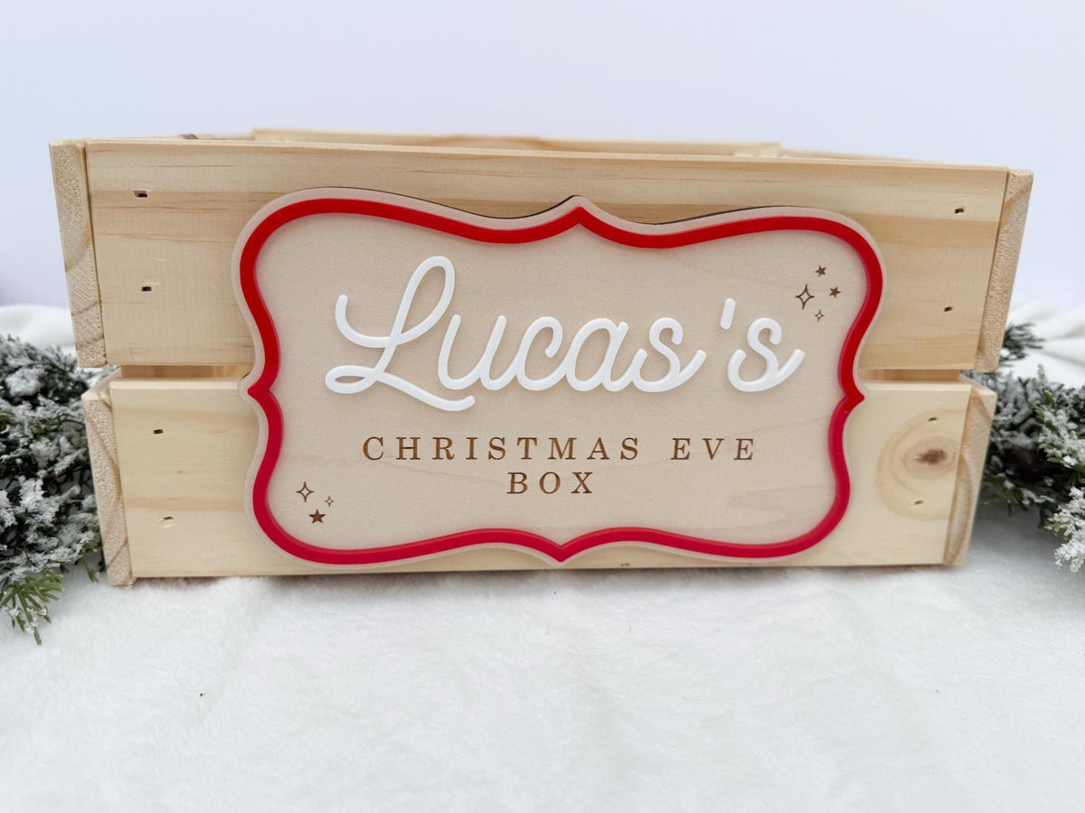 Christmas Eve Box Plaque for Kids – Christmas Crate Sign, Special Delivery Wooden Christmas Eve Box for Kids, Holiday Box Name Tag