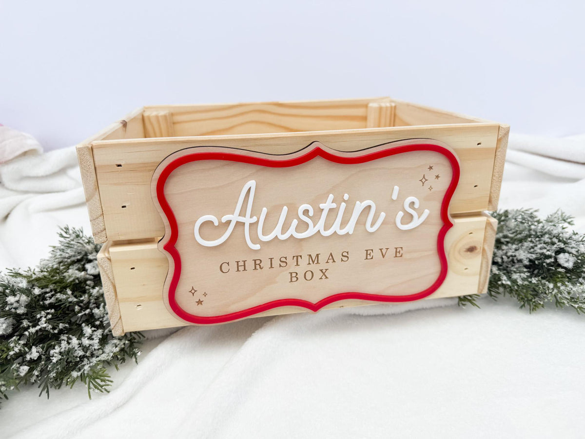 Christmas Eve Box Plaque for Kids – Christmas Crate Sign, Special Delivery Wooden Christmas Eve Box for Kids, Holiday Box Name Tag