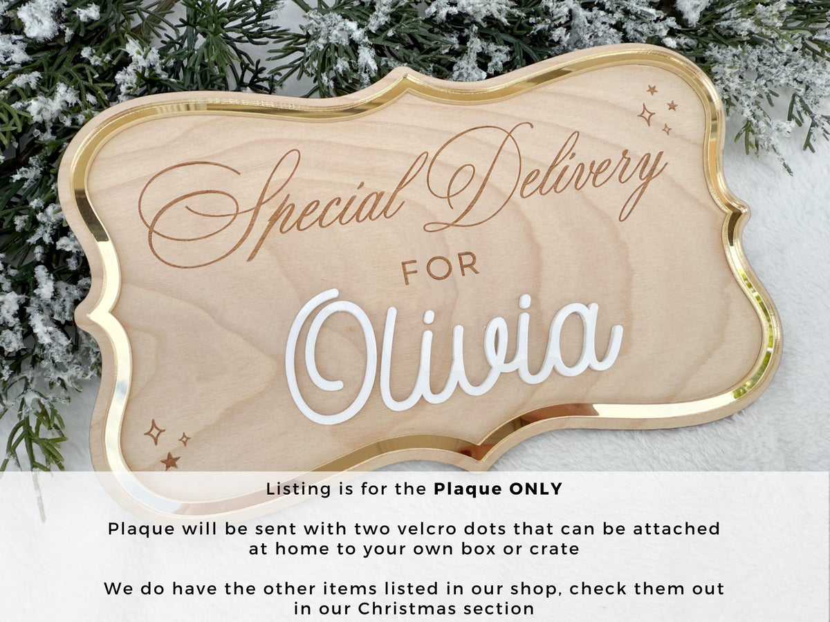 Christmas Eve Box for Kids – Christmas Crate Sign, Special Delivery Wooden Christmas Eve Box Plaque for Kids, Holiday Box Name Tag