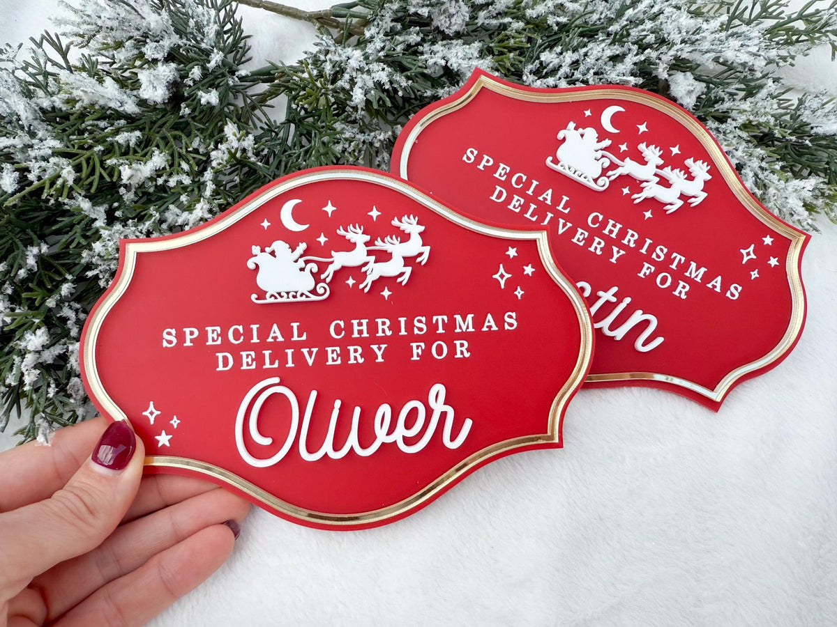 Christmas Eve Box for Kids – Christmas Crate Sign, Special Delivery Wooden Christmas Eve Box Plaque for Kids, Holiday Box Name Tag