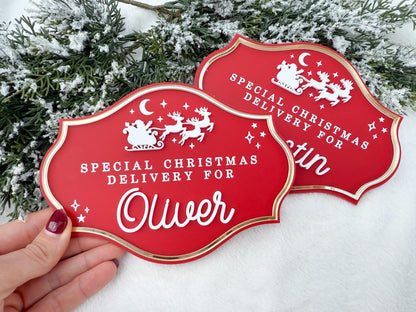 Christmas Eve Box for Kids – Christmas Crate Sign, Special Delivery Wooden Christmas Eve Box Plaque for Kids, Holiday Box Name Tag