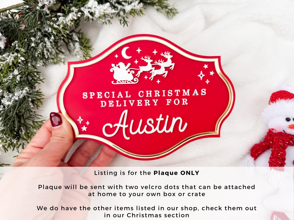 Christmas Eve Box for Kids – Christmas Crate Sign, Special Delivery Wooden Christmas Eve Box Plaque for Kids, Holiday Box Name Tag
