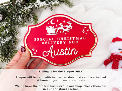 Christmas Eve Box for Kids – Christmas Crate Sign, Special Delivery Wooden Christmas Eve Box Plaque for Kids, Holiday Box Name Tag