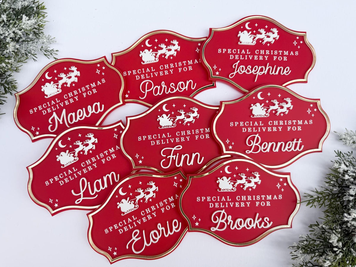 Christmas Eve Box for Kids – Christmas Crate Sign, Special Delivery Wooden Christmas Eve Box Plaque for Kids, Holiday Box Name Tag