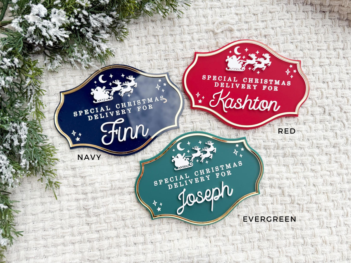 Christmas Eve Box for Kids – Christmas Crate Sign, Special Delivery Wooden Christmas Eve Box Plaque for Kids, Holiday Box Name Tag