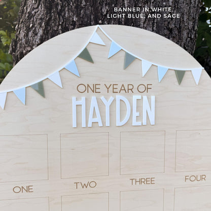 First year Photo Board, One Year of First Birthday Sign, First Birthday Bunting Banner, First Birthday Decor, Monthly Baby Photo Display