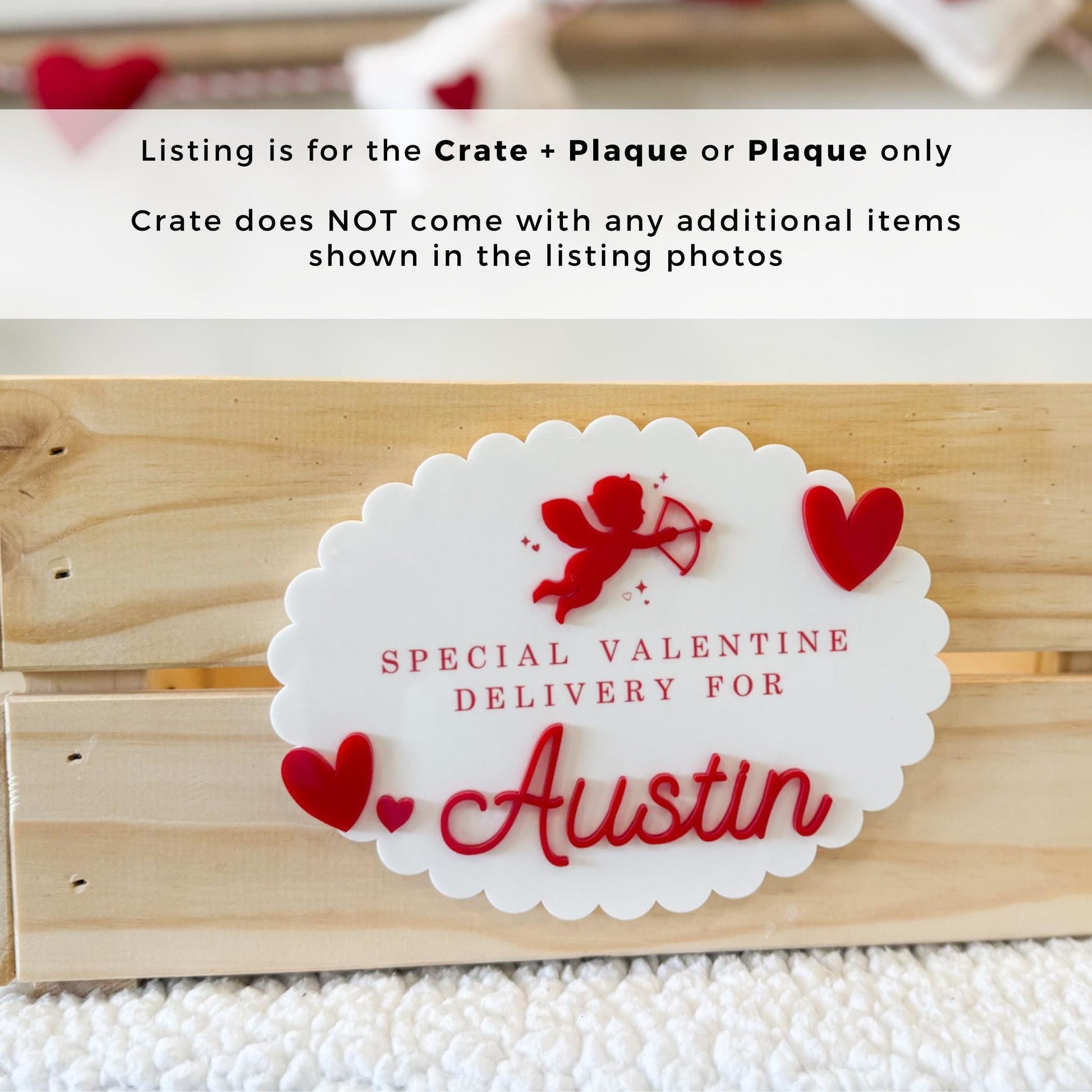 Valentine Delivery Box, Personalized Kids Valentine's Day Box, Custom Holiday Crate with Name Plaque, Special Delivery Wooden Valentine Gift