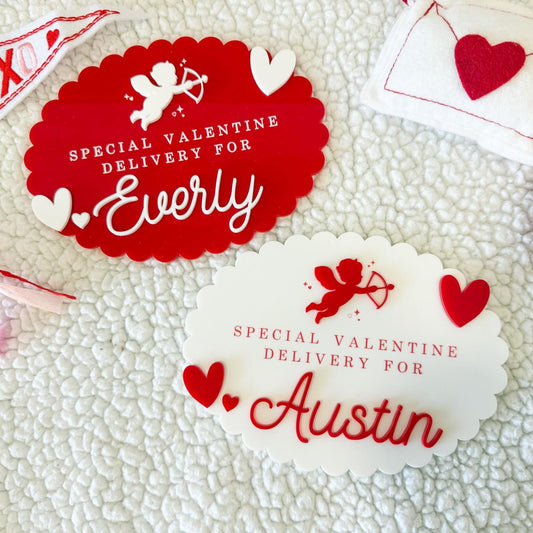 Valentine Gift Box for Kids – Valentine Crate Sign, Special Delivery Wooden Valentine's Day Box Plaque for Kids, Holiday Box Name Tag