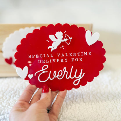 Valentine Gift Box for Kids – Valentine Crate Sign, Special Delivery Wooden Valentine's Day Box Plaque for Kids, Holiday Box Name Tag