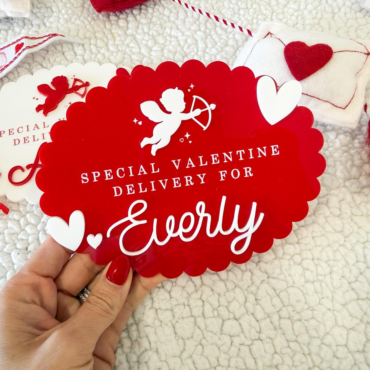 Valentine Gift Box for Kids – Valentine Crate Sign, Special Delivery Wooden Valentine's Day Box Plaque for Kids, Holiday Box Name Tag