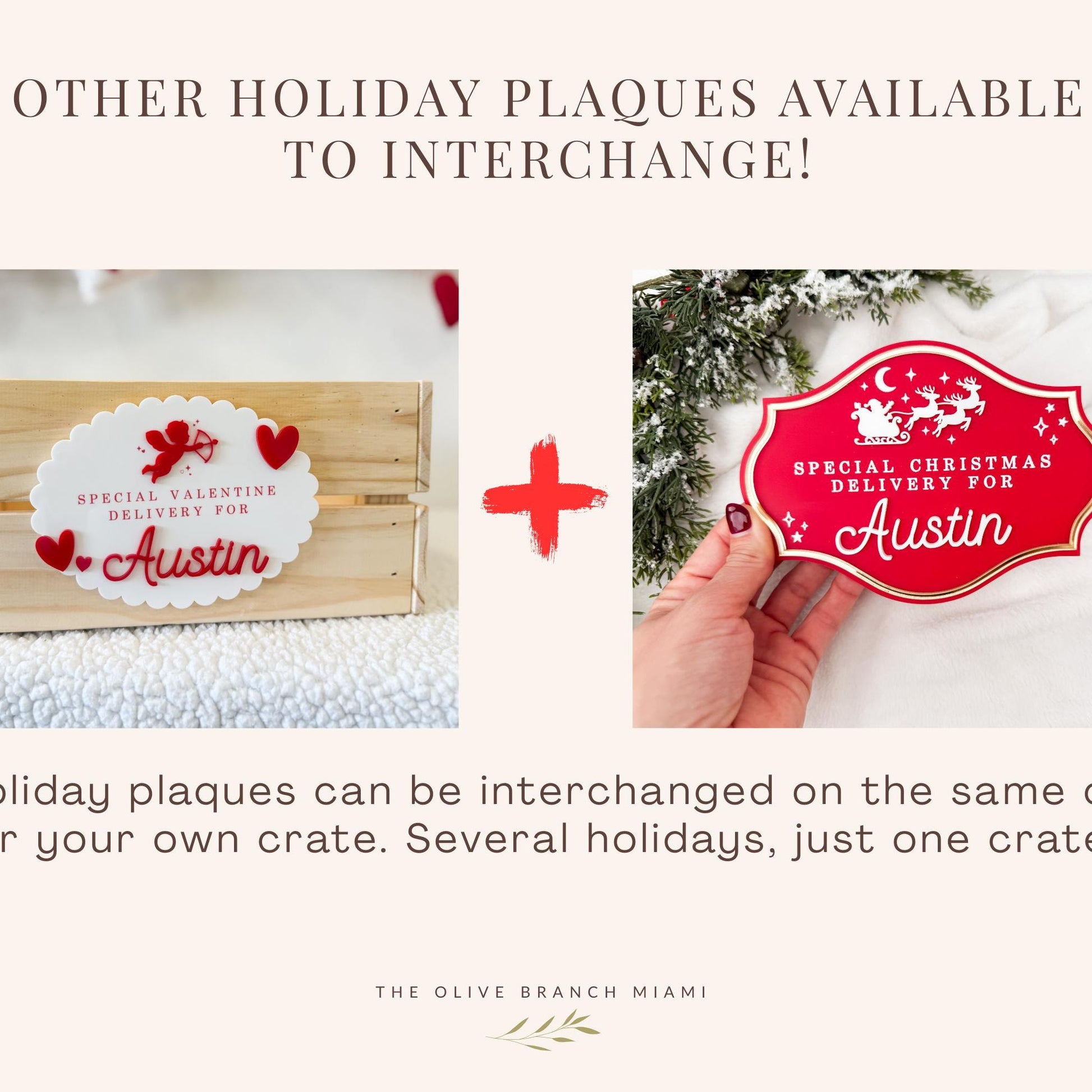 Valentine Delivery Box, Personalized Kids Valentine's Day Box, Custom Holiday Crate with Name Plaque, Special Delivery Wooden Valentine Gift