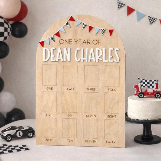 Race Car First Birthday Board, One Year Photo Board, 12 Month Milestone Sign, Fast One Birthday Decor, Race Car Birthday Decor
