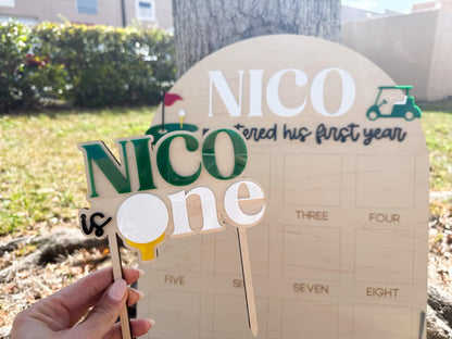 Golf First Birthday Cake Topper, Hole in One 1st Birthday, Personalized Name Golf Cake Topper, One Year Old Birthday Decor