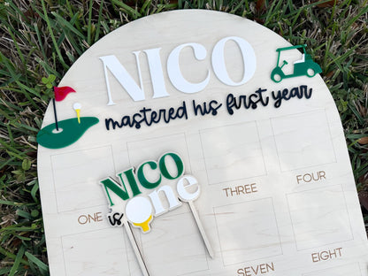 Golf First Birthday Cake Topper, Hole in One 1st Birthday, Personalized Name Golf Cake Topper, One Year Old Birthday Decor