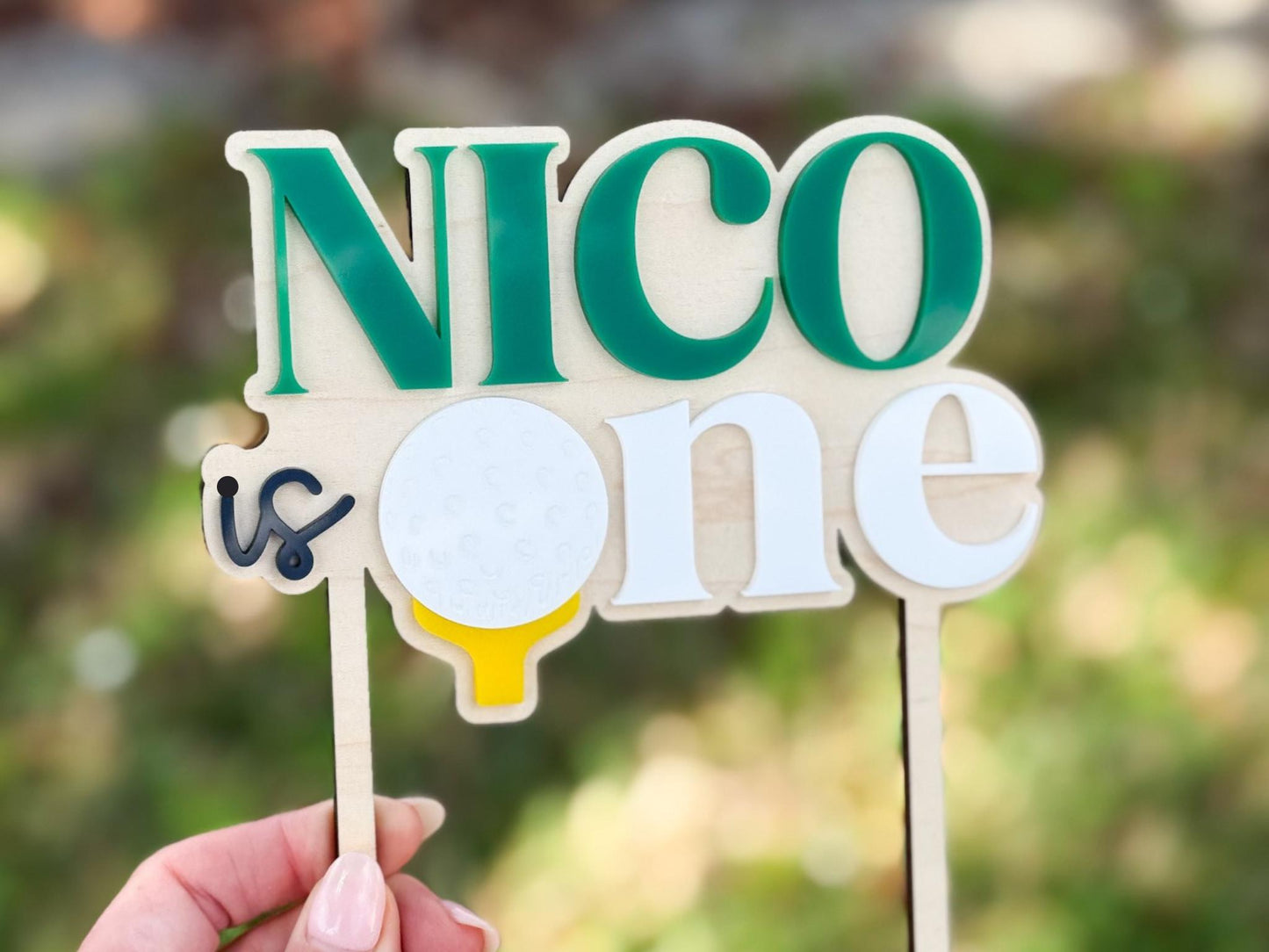 Golf First Birthday Cake Topper, Hole in One 1st Birthday, Personalized Name Golf Cake Topper, One Year Old Birthday Decor