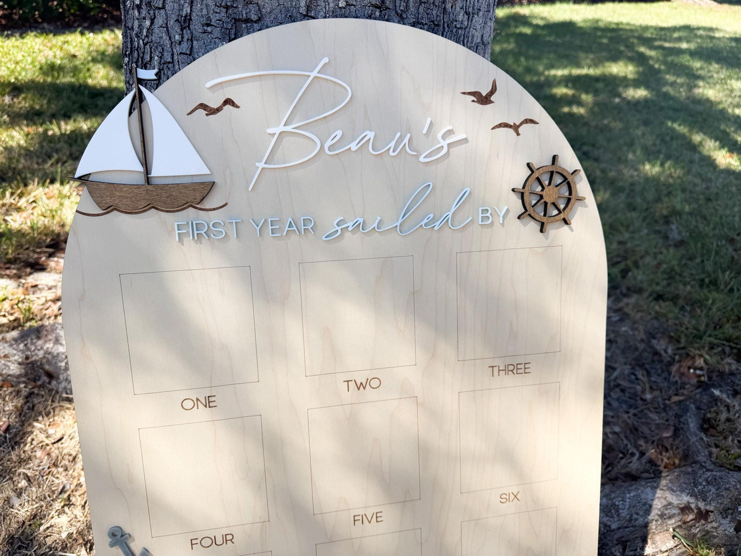 Sailboat First Birthday, Nautical First Year Photo Board, Sailing Into One Birthday Display, First Year Sailed By Photo Board, One Year Of
