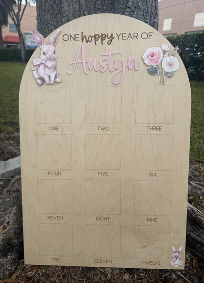 Bunny First Birthday Milestone Board, One Hoppy Year Photo Board, Some Bunny Is One Party Decor, Floral Girl 1st Birthday Sign