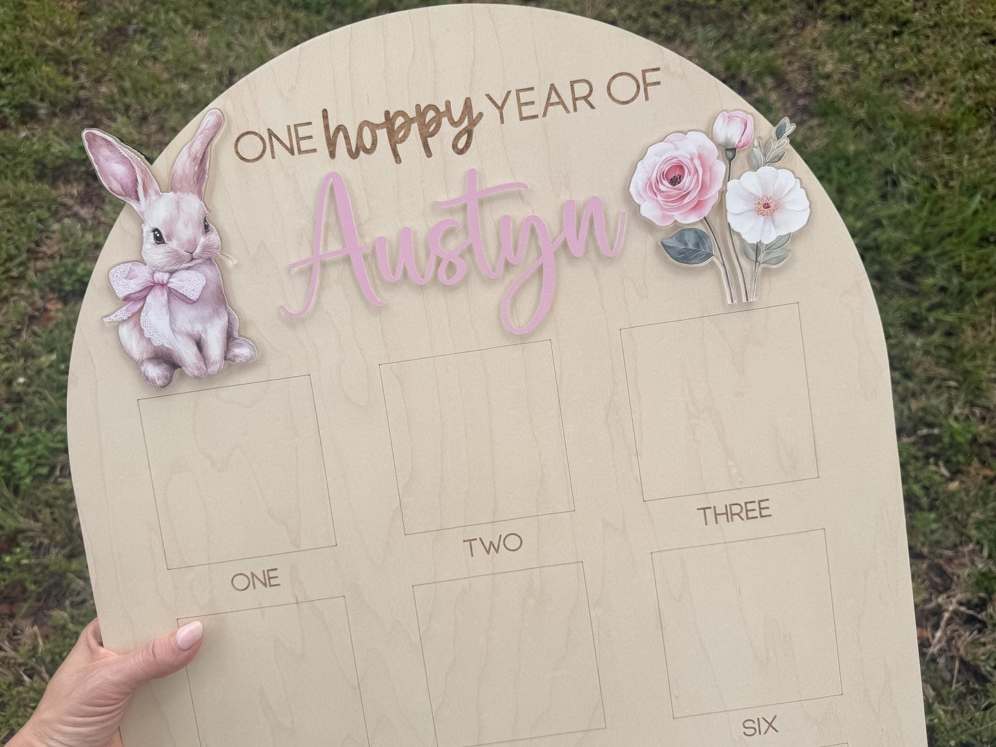 Bunny First Birthday Milestone Board, One Hoppy Year Photo Board, Some Bunny Is One Party Decor, Floral Girl 1st Birthday Sign
