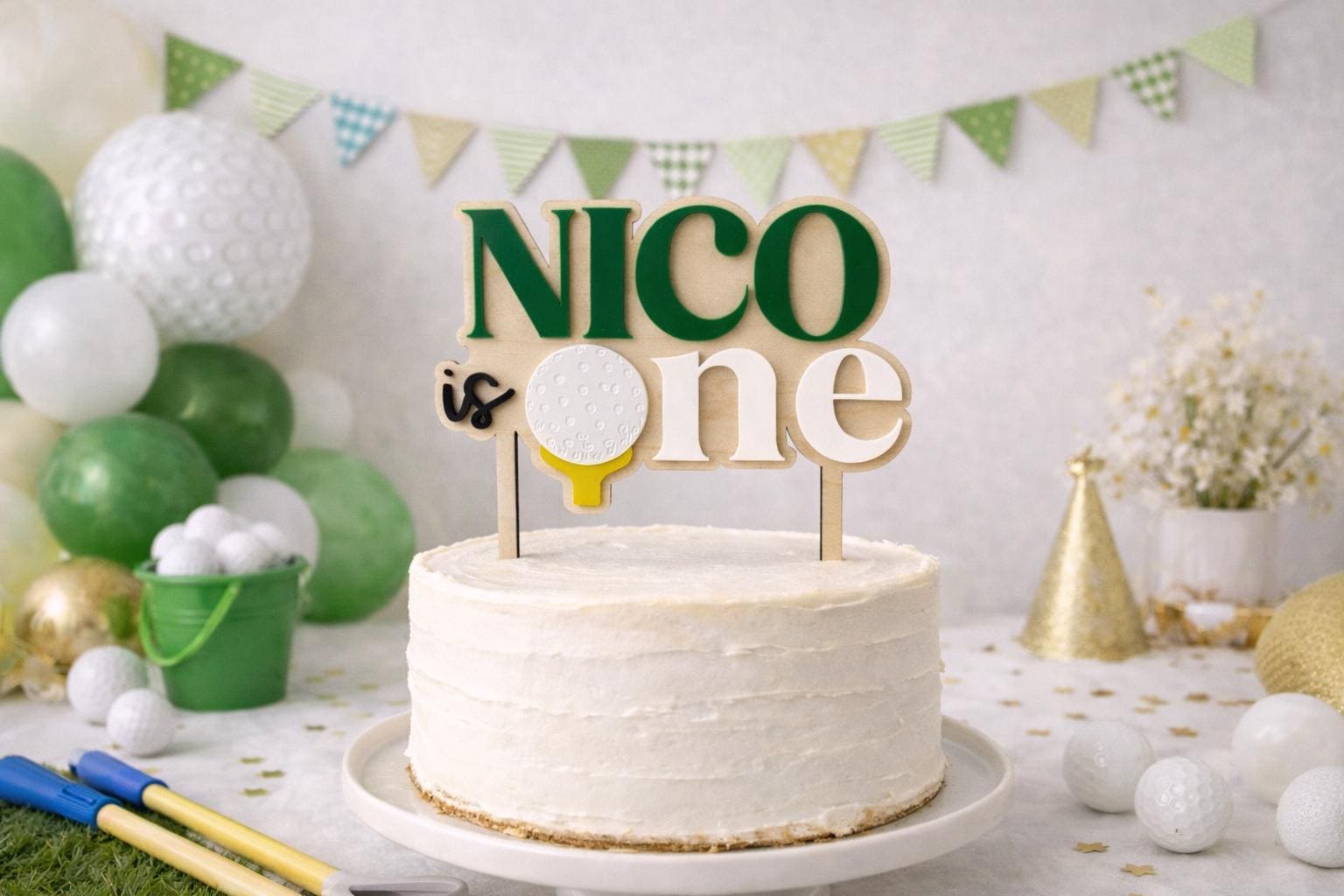 Golf First Birthday Cake Topper, Hole in One 1st Birthday, Personalized Name Golf Cake Topper, One Year Old Birthday Decor